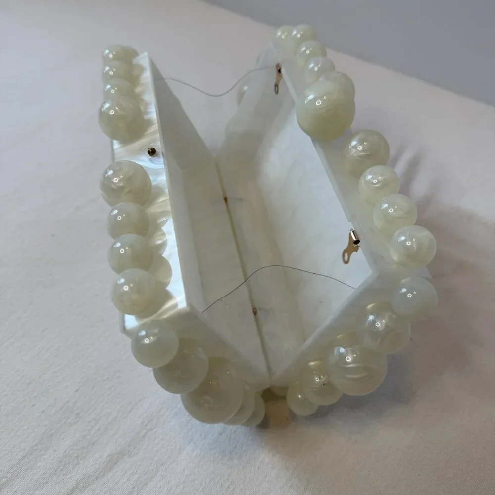 Ivory Acrylic Clutch ‎ Pearlized Beaded Purse